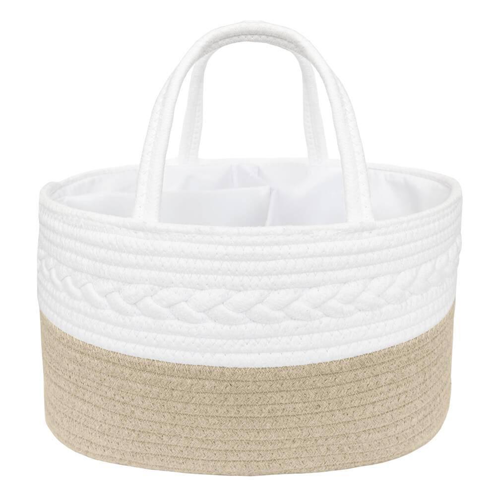 Living Textiles | 100% Cotton Rope Nappy Caddy - Small - Natural/White