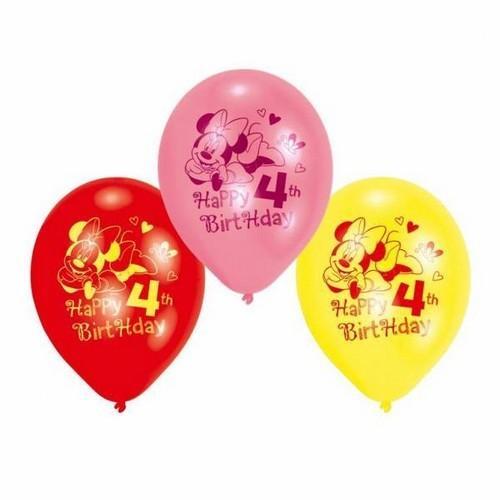 Disney Latex Minnie Mouse 4th Birthday Balloons (Pack of 6) (Multicoloured) (One Size)