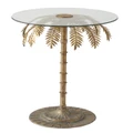 Amalfi Palm Tree Glass Side Table Antique Look Bedside Table Furniture 43x73cm