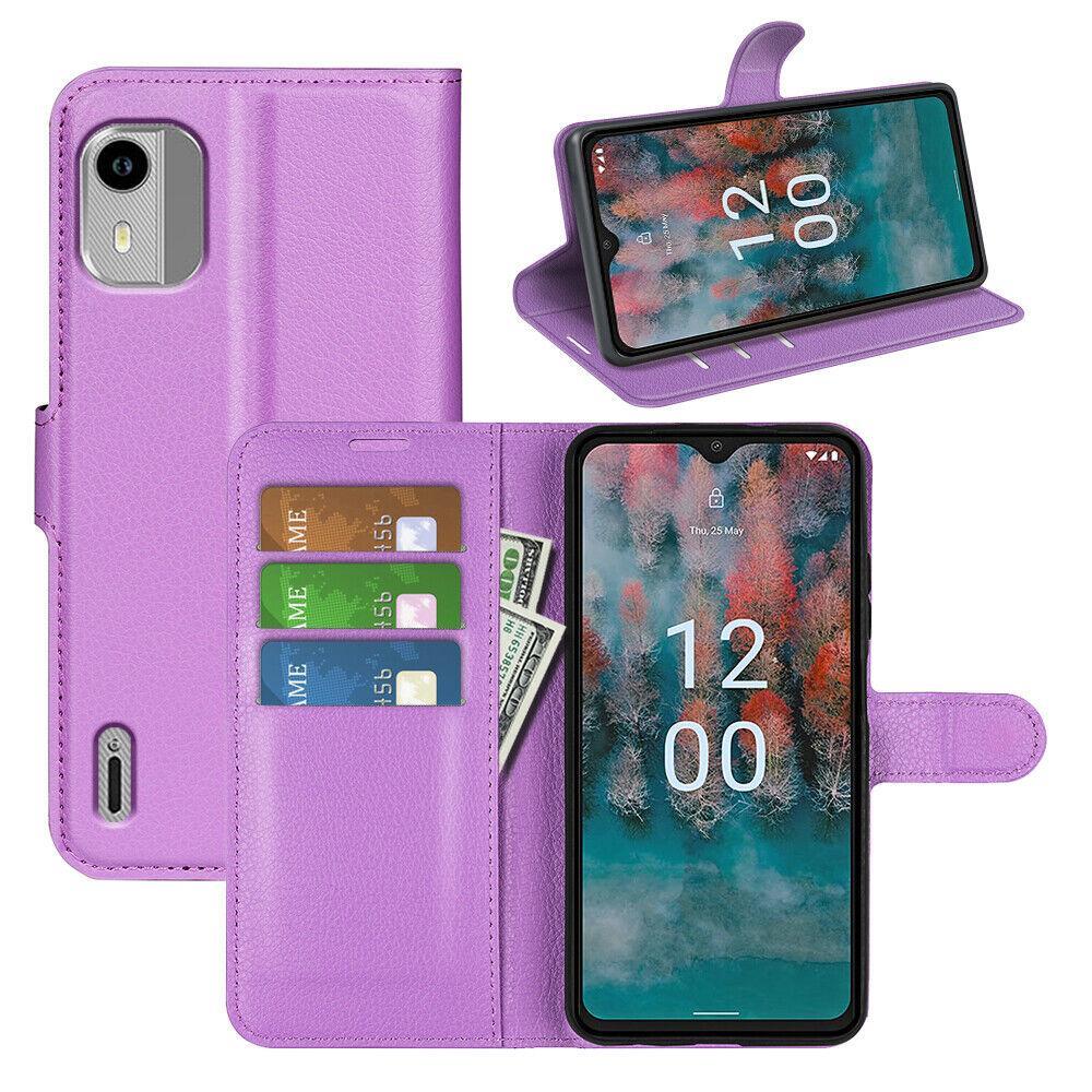 For New Nokia C02 Premium Leather Wallet Case Flip Cover - Purple