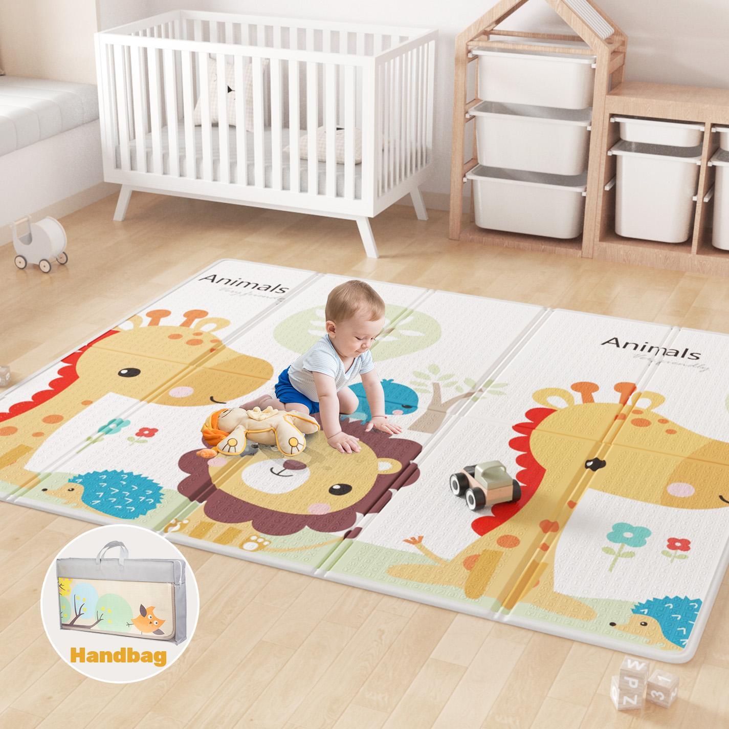 Advwin Foldable Baby Play Mat 150*200*1cm Extra Large Waterproof Activity Playmats Foam Floor Crawling Mat with Travel Bag