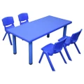 120x60cm Rectangle Blue Kid's Table and 4 Blue Chairs