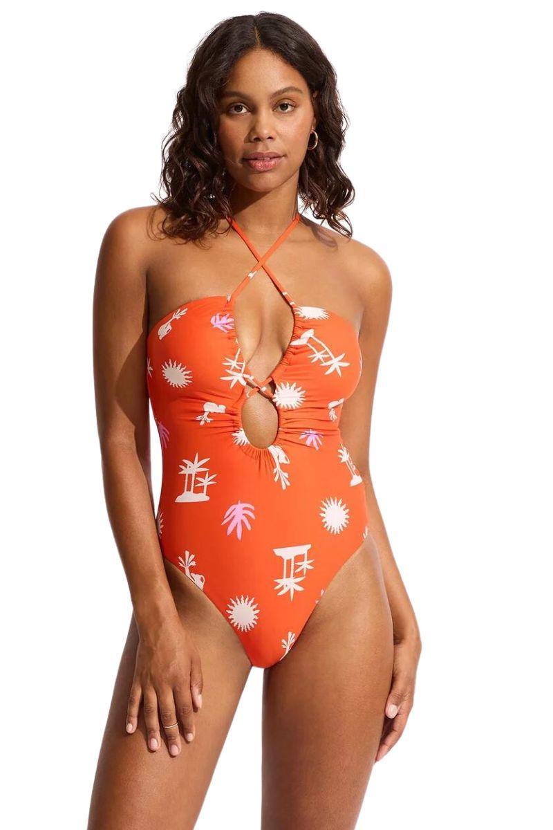 Seafolly | Womens Lace Up Bandeau One Piece (Tamarillo)