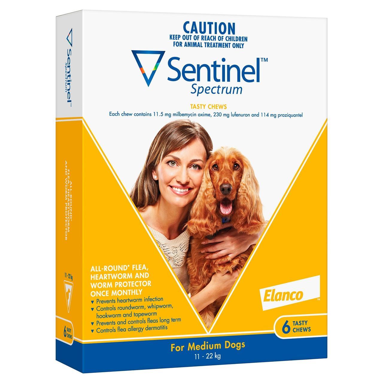 Sentinel Spectrum Fleas, Heartworm & Worms for Dogs 11 - 22kg - 6 Pack