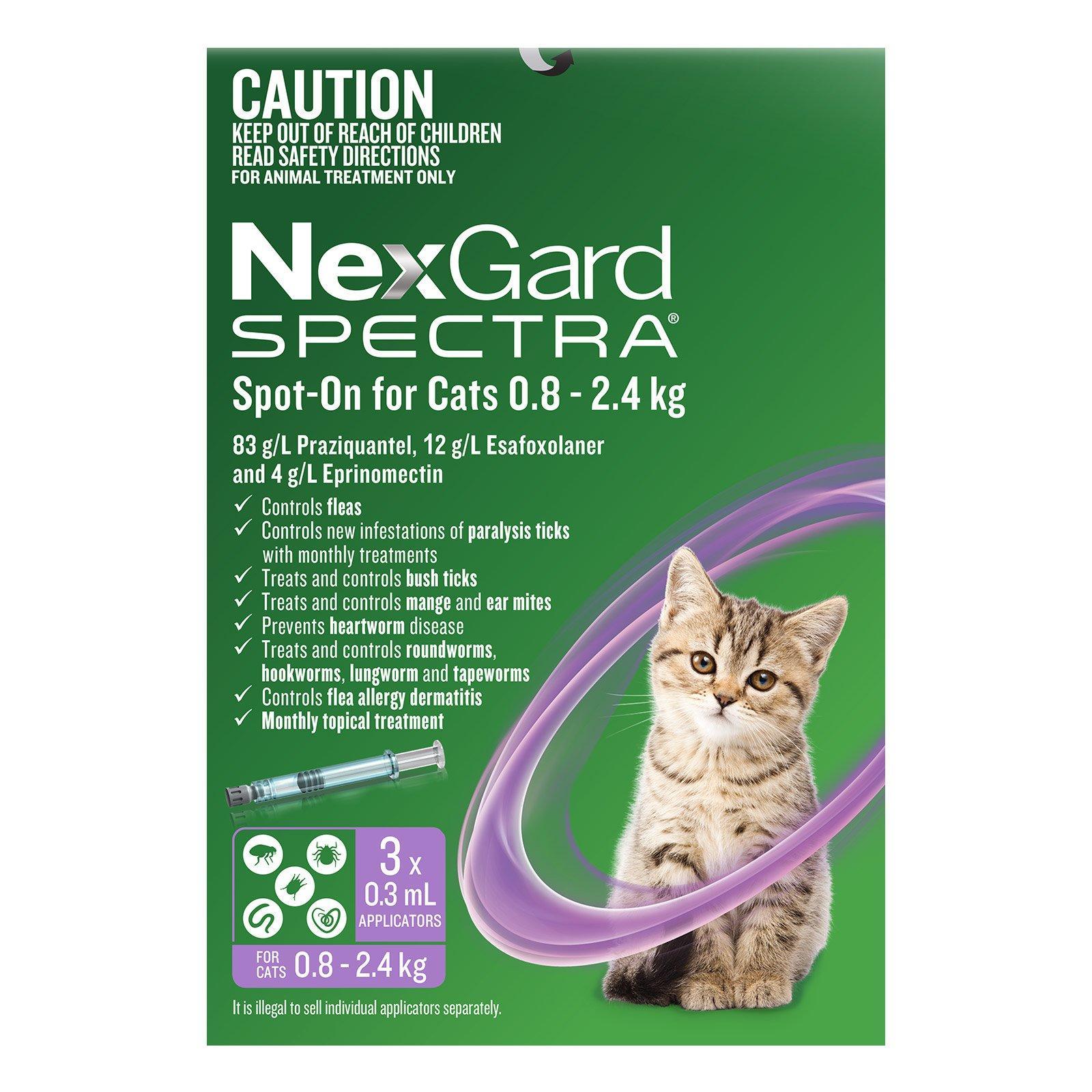 Nexgard Spectra Flea,Tick, Worm and Heartworm Prevention for Kittens and Small Cats 0.8 to 2.4 Kg Purple Pack 3 Pipettes