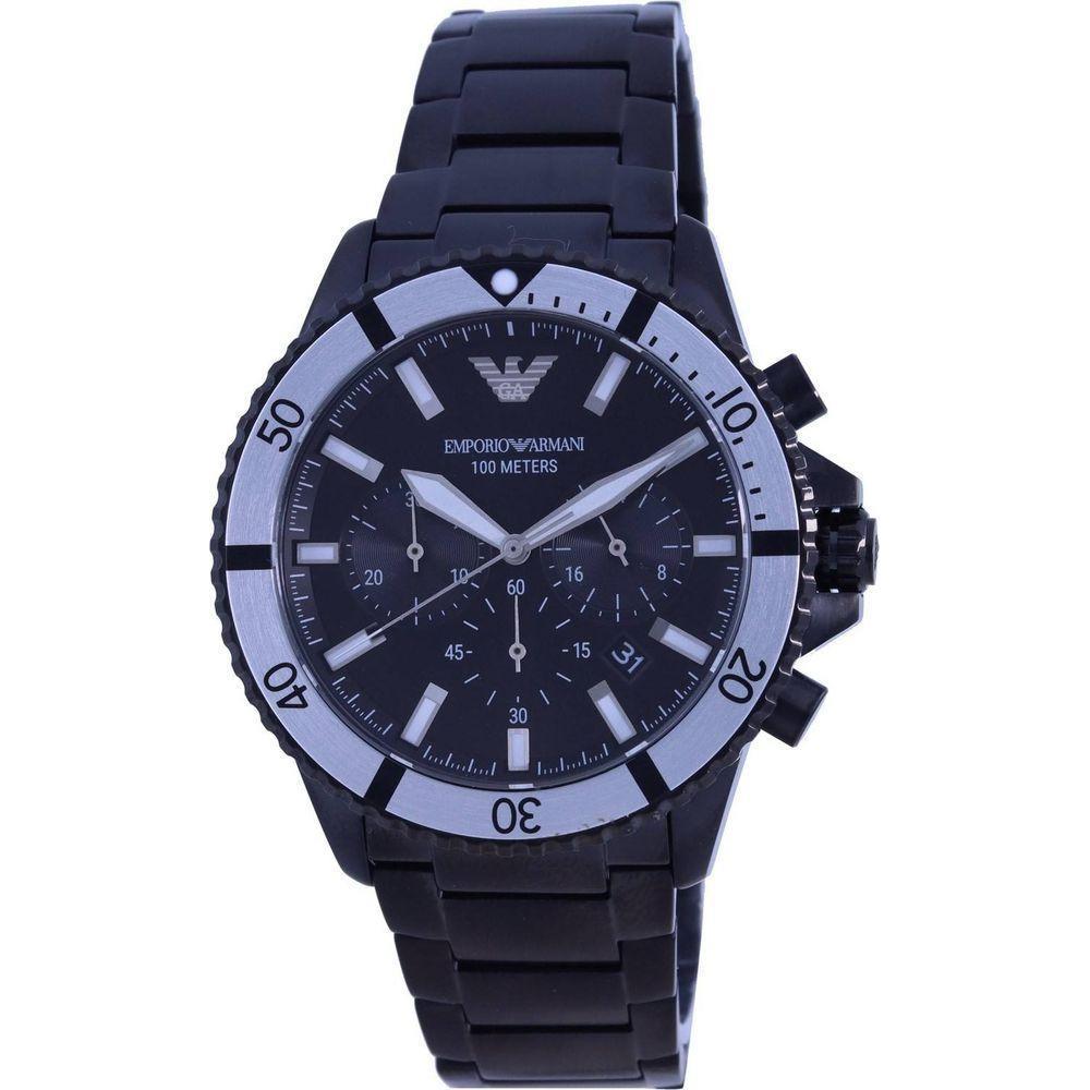 Emporio Armani ChronoMaster AR80050 Men's Stainless Steel Chronograph Watch - Black Dial