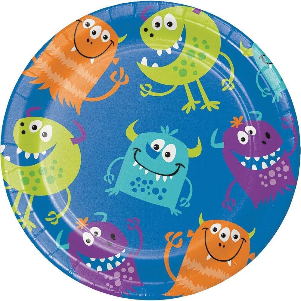 Creative Party Monster Dessert Plate (Pack of 8) (Blue/Multicoloured) (One Size)