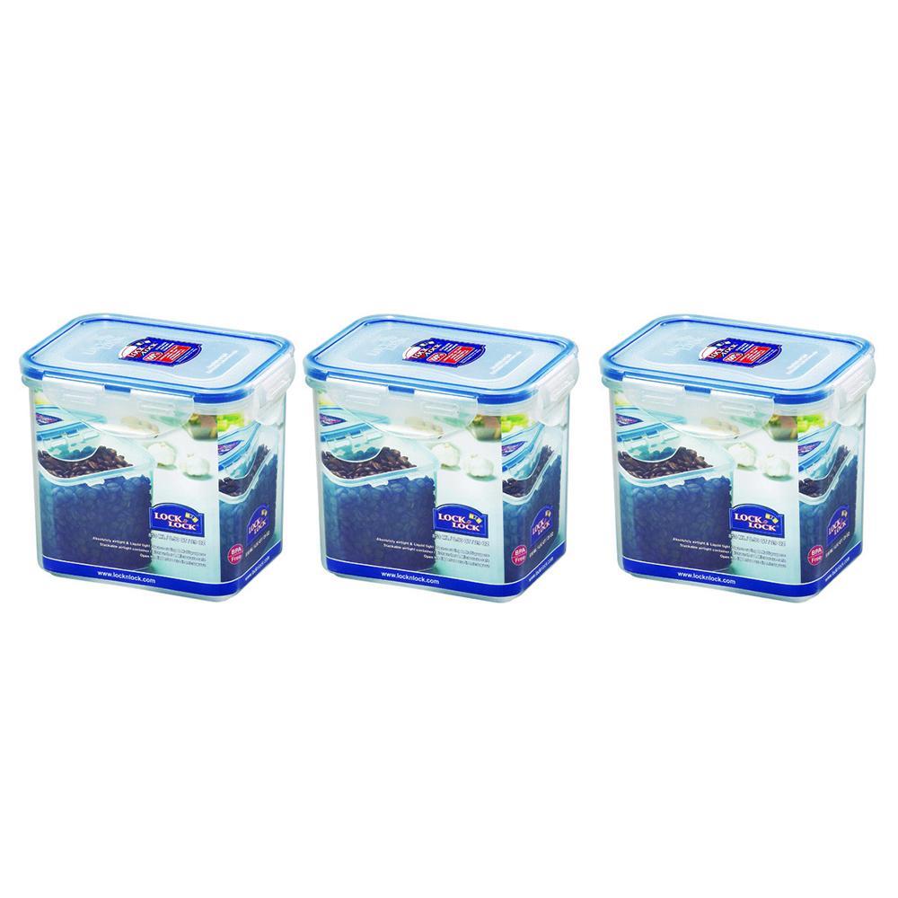 3x Lock&Lock 850ml Plastic Rectangle Pantry/Fridge Food/Snacks Storage Container