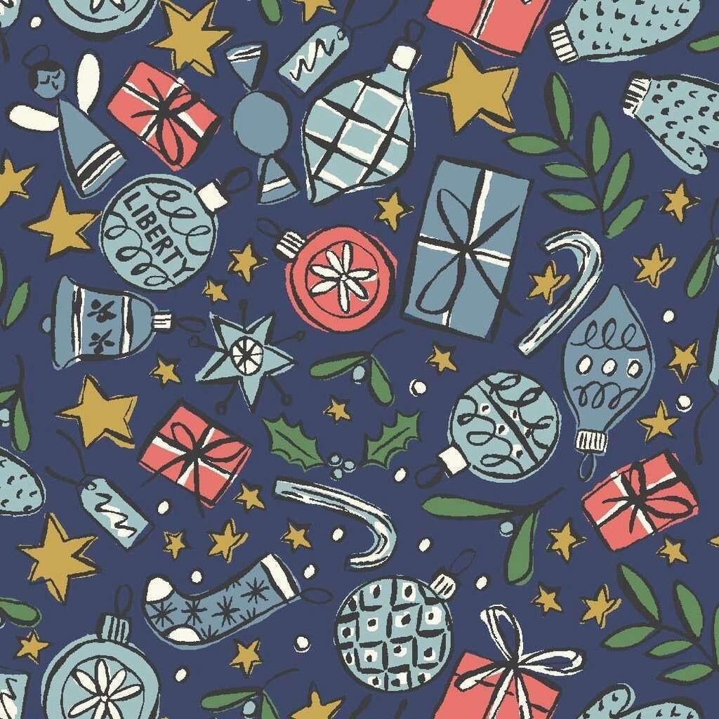 Liberty of London A Festive Collection - Festive Joy Blue Christmas Fabric Quilting Sewing