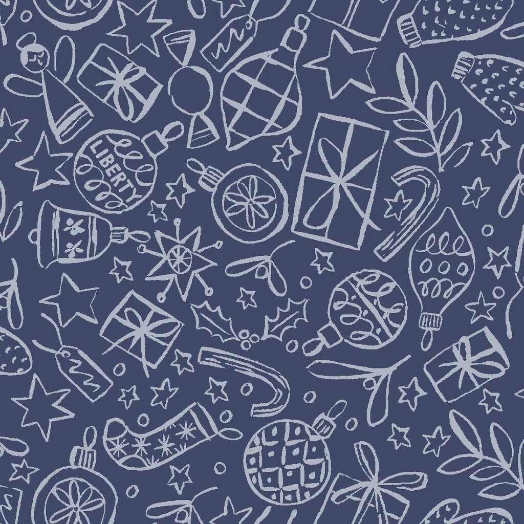 Liberty of London A Festive Collection - Festive Shine Blue Christmas Fabric Quilting Sewing