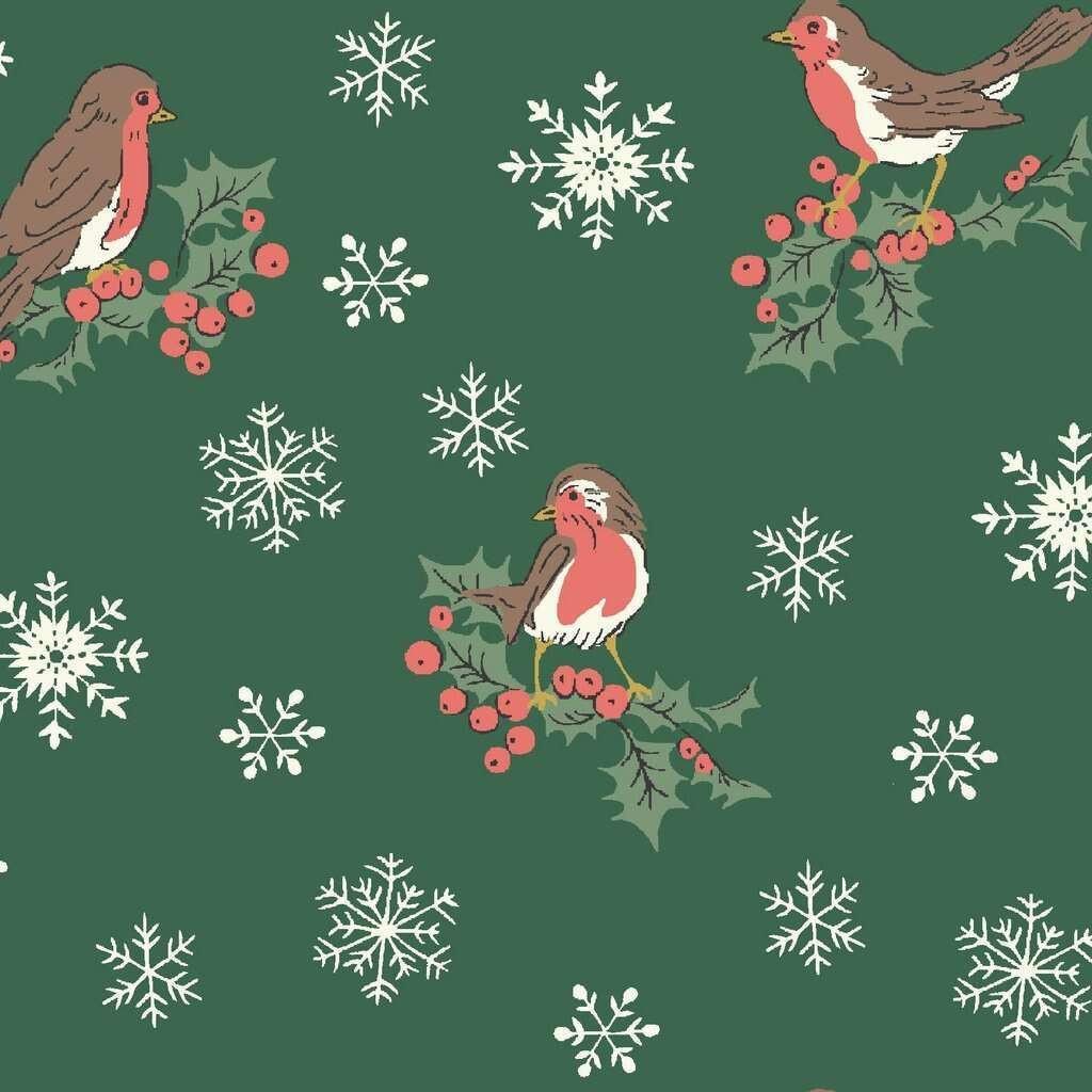 Liberty of London A Festive Collection - Jolly Robin Green Christmas Fabric Quilting Sewing