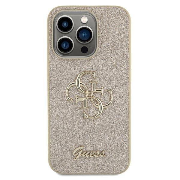 Guess PU Fixed Glitter 4G Metal Logo kryt (Suits iPhone 15 Pro) - Gold