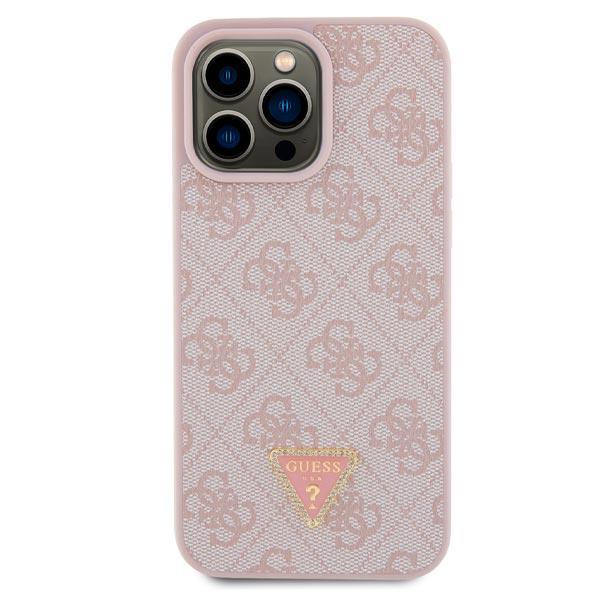 Guess PU 4G Strass Triangle Metal Logo Kryt pro (Suits iPhone 15 Pro) - Pink