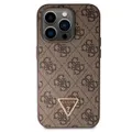 Guess PU 4G Strass Triangle Metal Logo Kryt pro (Suits iPhone 15 Pro) – Brown
