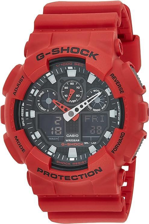 Casio G-Shock Red Analog/Digital Watch GA-100B-4ADR GA-100B-4A GA-100B-4 GA-100 200M Water Resist 2YR Warranty