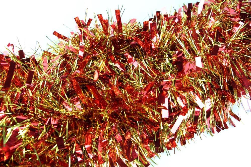 50 X Christmas Tinsel Thick 2-Tone Xmas Garland Tree Decorations - Red/Gold