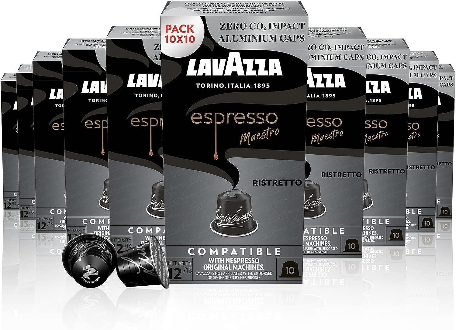 Lavazza Espresso Maestro Ristretto Coffee Capsules - Compatible with Nespresso Machines - 100 Pods