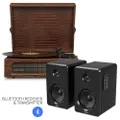 CROSLEY Crosley Voyager Bluetooth Portable Turntable - Brown Croc + Bundled Majority D40 Bluetooth Speakers - Black