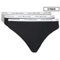Tommy Hilfiger Women's Basics Classic Logo Thongs 3-Pack - Grey Heather/Black/Blue