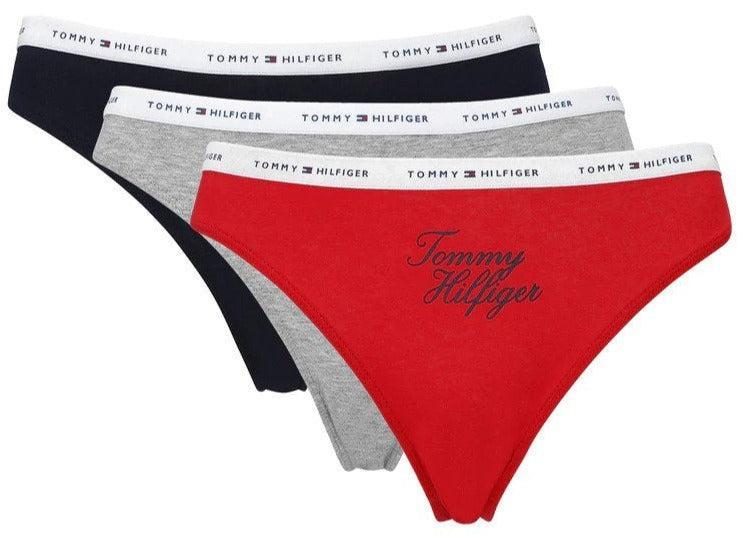 Tommy Hilfiger Women's Classic Cotton Thong 3-Pack - Navy Blazer/Apple Red/Heather Grey