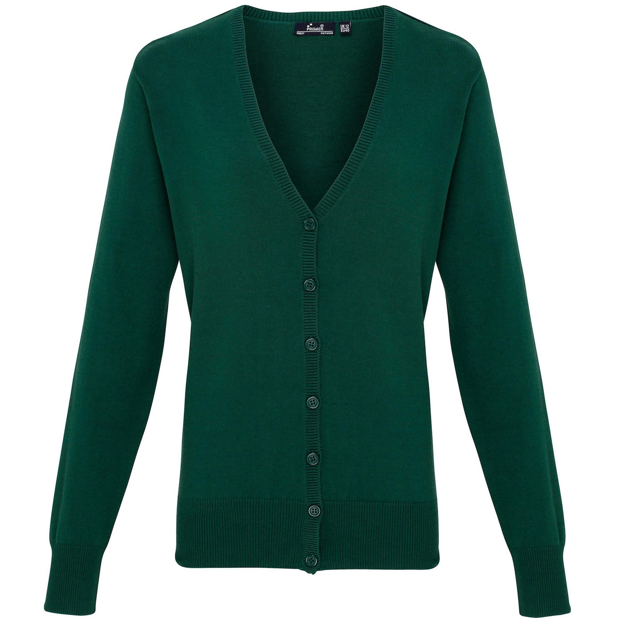 Premier Womens/Ladies Button Through Long Sleeve V-neck Knitted Cardigan (Bottle) (18)