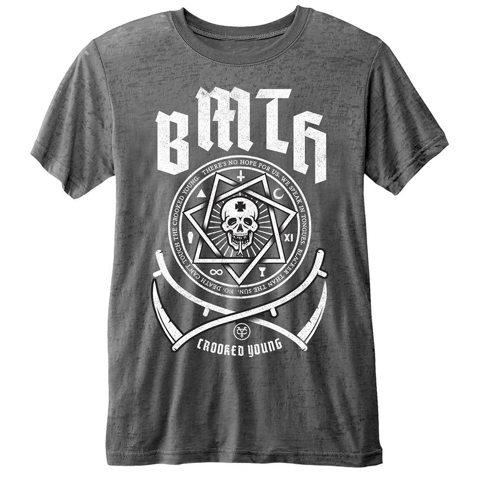 Bring Me The Horizon Unisex Adult Crooked Young Burnout T-Shirt (Charcoal Grey) (S)