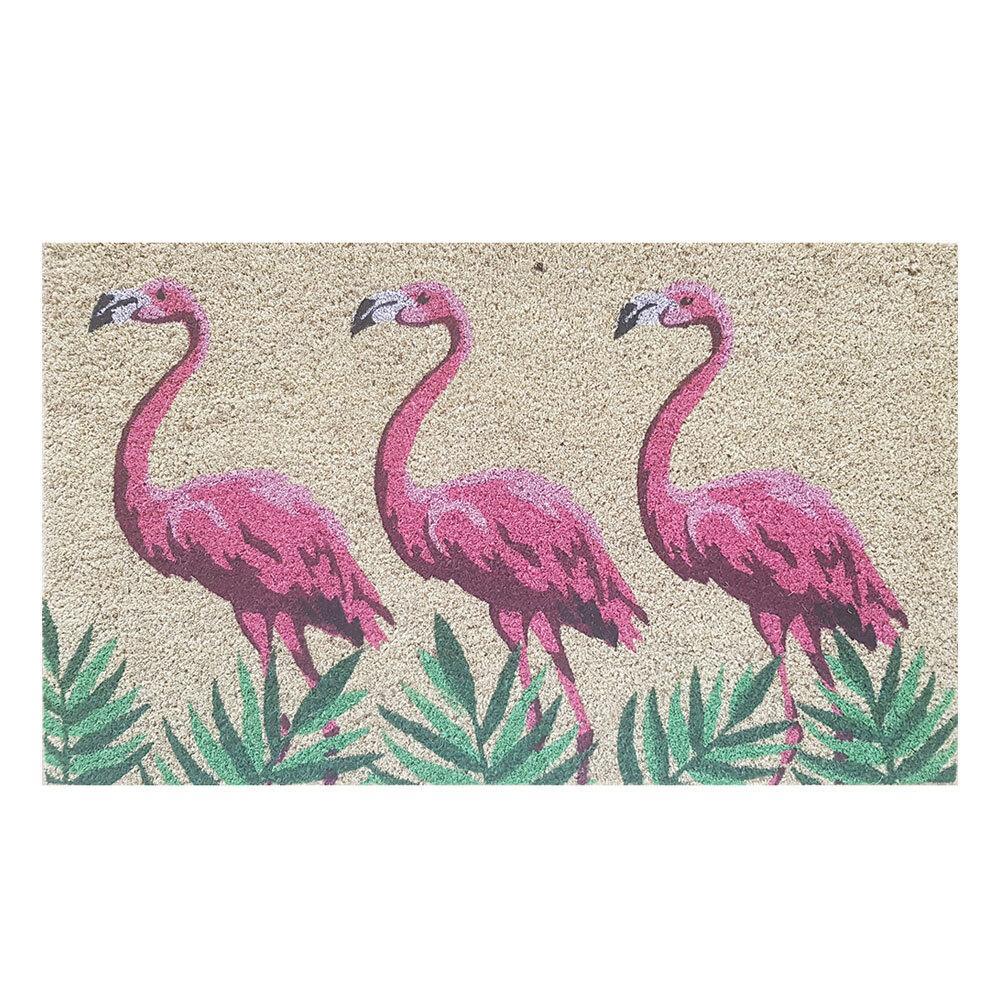 Solemate PVC Backed Coir Flamingos 45x75cm Slimline Outdoor Stylish Doormat