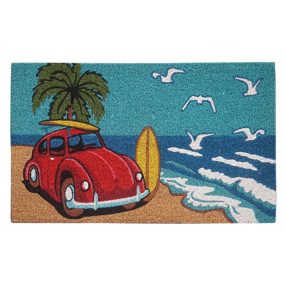 Solemate Latex-Backed Coir VW Bug Beach 45x75cm Slim Outdoor Stylish Doormat