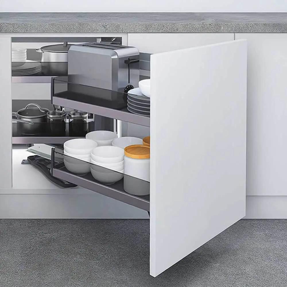 Elite Galley Magic Corner Pull Out Kitchen Storage - Smoked Glass - Fits 900mm Blind Corner - Right Opening