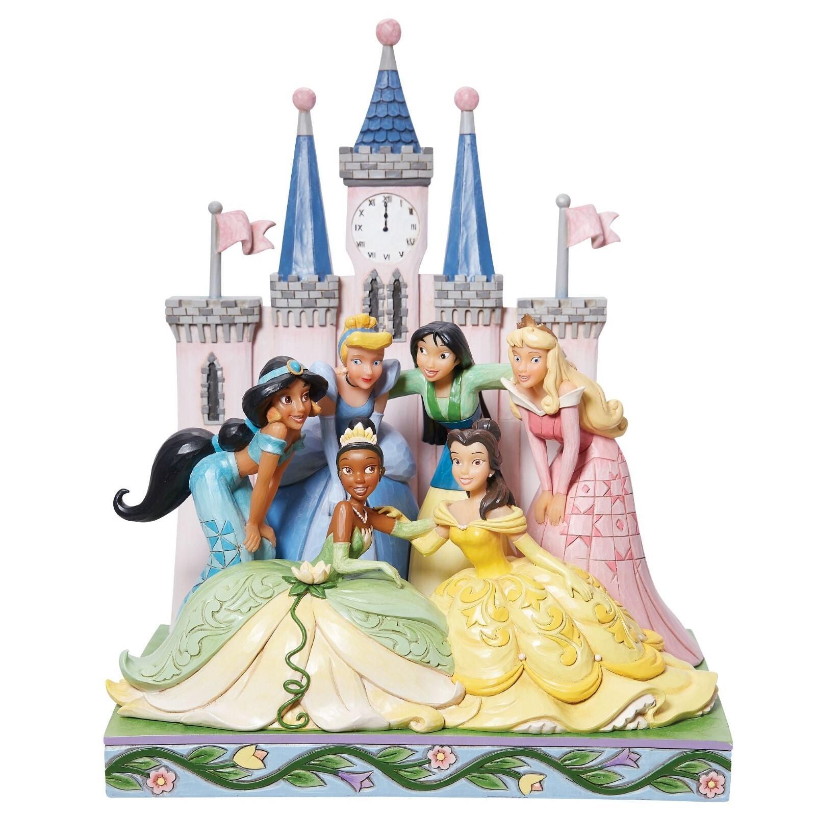 Disney Traditions Princess Group in front of Castle Tiana Belle Cinderella Mulan Jasmine Aurora