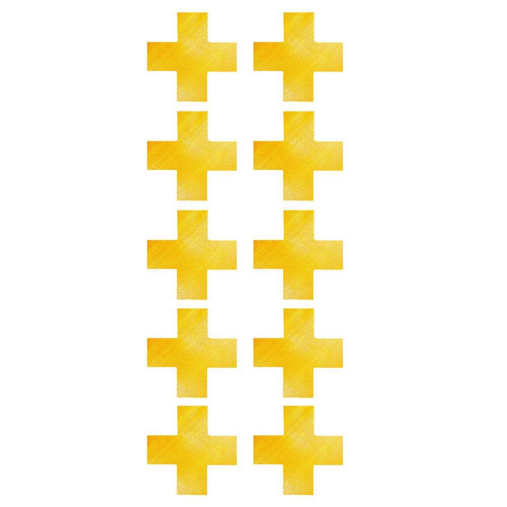 10PK Durable 15cm Marking Shape Cross Symbol Walkway Self-Adhesive Sign Yellow