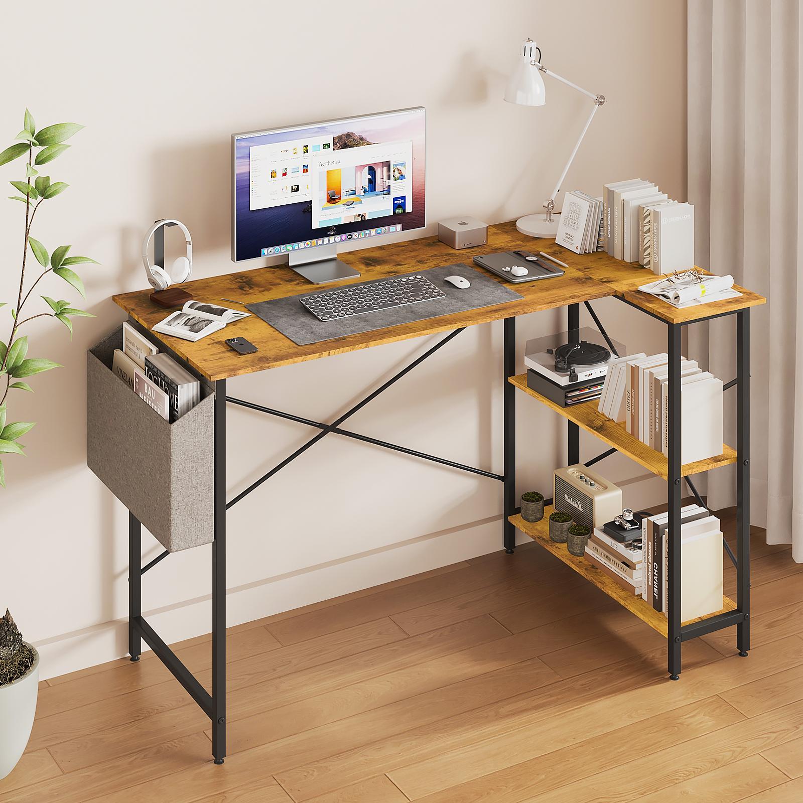 Advwin L Shaped Computer Desk with Storage Shelves Corner Desk Brown