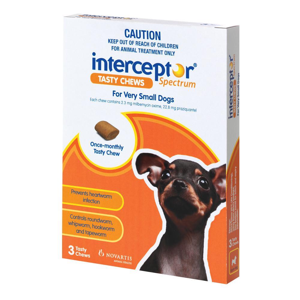 Interceptor(TM) Spectrum Heartworm & Worms for Dogs Up To 4kg - 3 Pack