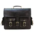 Vintage Black Leather Messenger Bag Unisex Laptop Briefcase 15 inch fits upto 13 inch Laptop