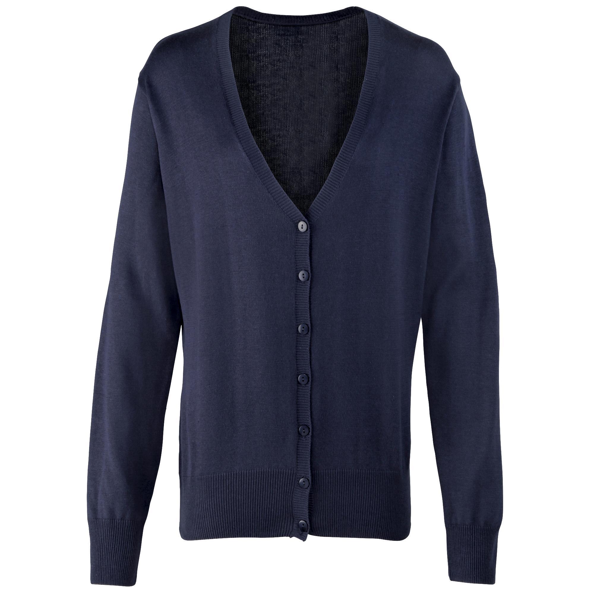 Premier Womens/Ladies Button Through Long Sleeve V-neck Knitted Cardigan (Navy) (24)