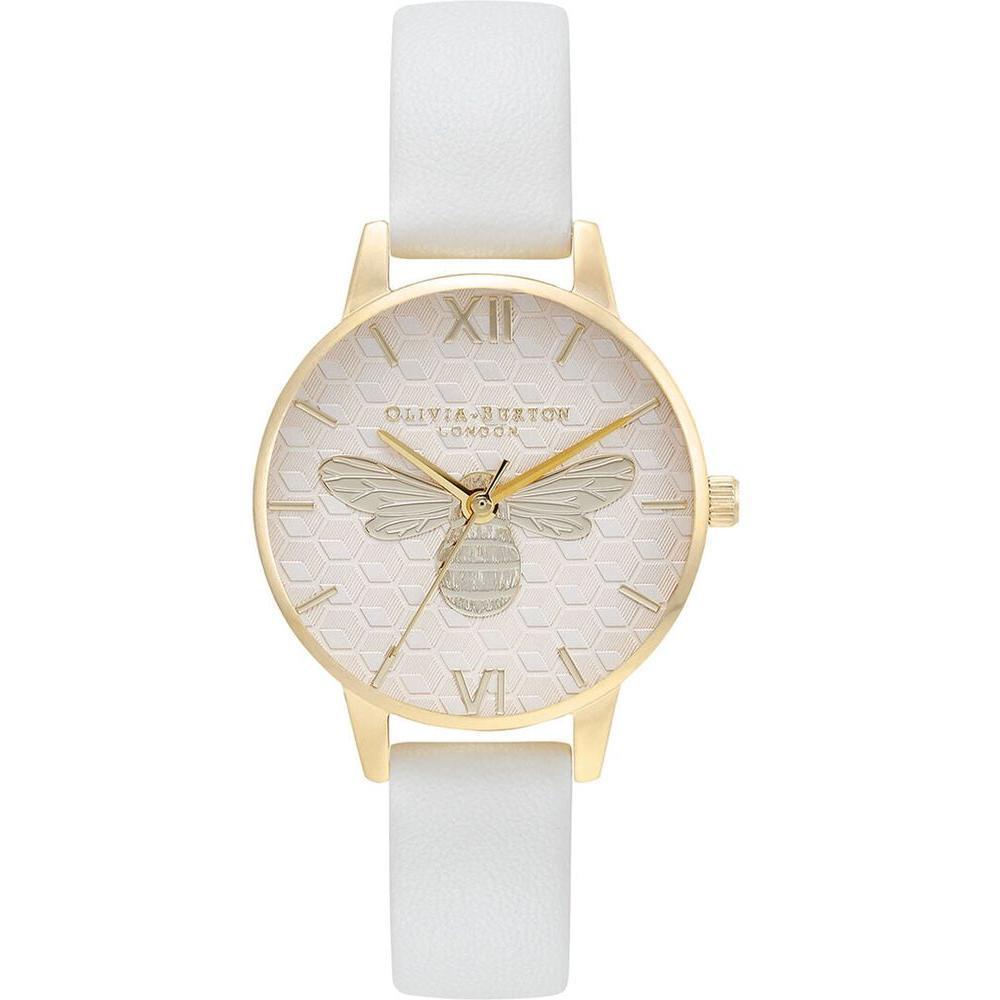 Golden Elegance: White Synthetic Leather Watch Strap Replacement for Ladies