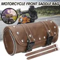 Motorcycle PU Leather Vintage Saddlebag Roll Tool Luggage Barrel Storage Brown(B)