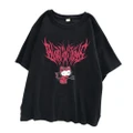 Vicanber Adults Lady Cute Anime Kuromi Hello Kitty Pink Graphic Pink Text Shortsleeve Round Neck Baggy T Shirt(Black,L)