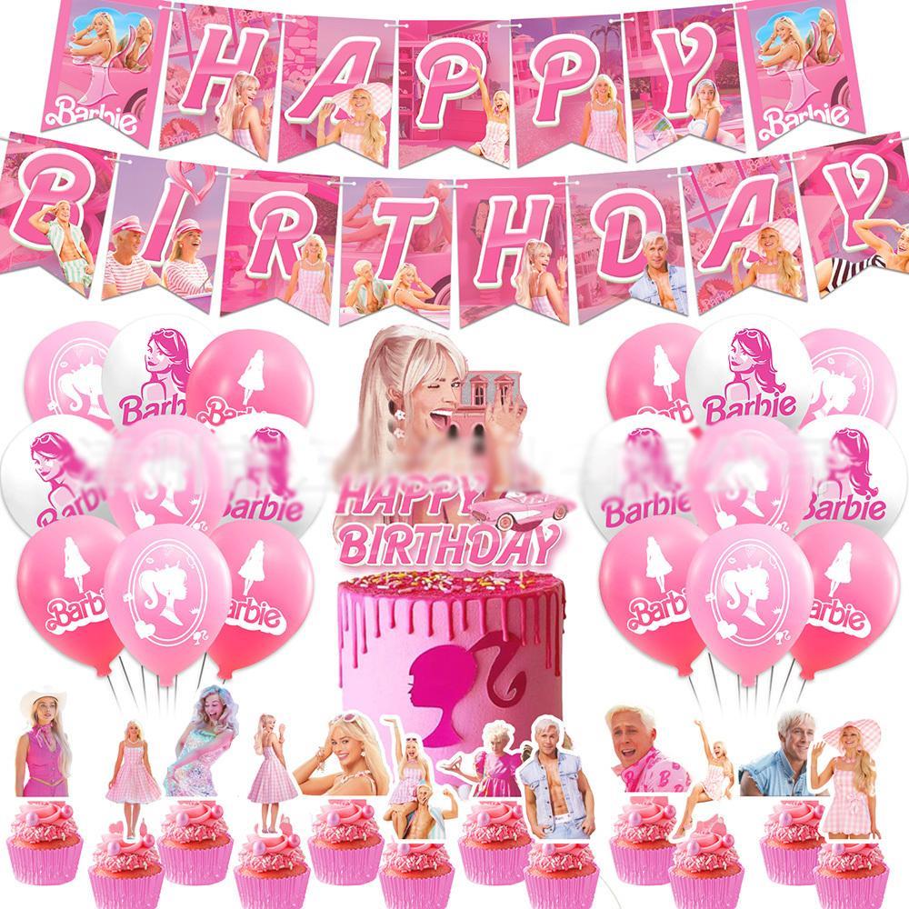 Vicanber Home Halloween Real Barbie Themed Birthday Party Decorations Banner Cake Toppers Balloons