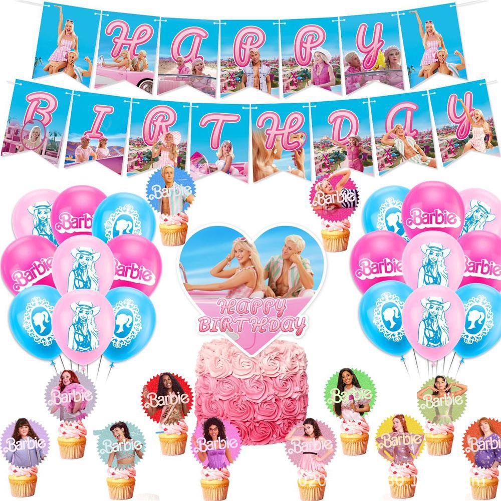 Vicanber Home Halloween Barbie Movie Birthday Party Balloons Decorations Set Banner Cake Toppers
