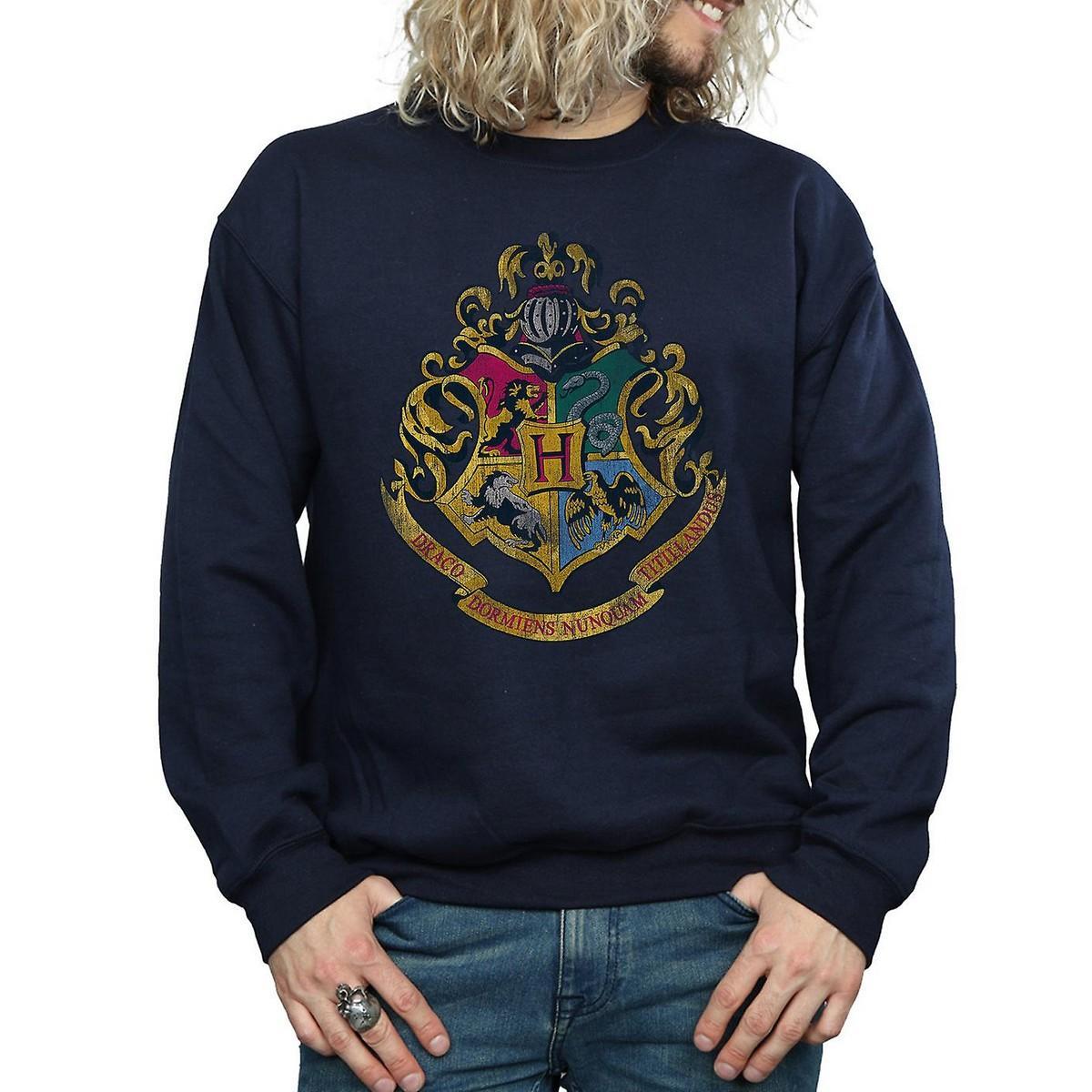 Harry Potter Mens Hogwarts Crest Cotton Sweatshirt (Navy Blue) (L)