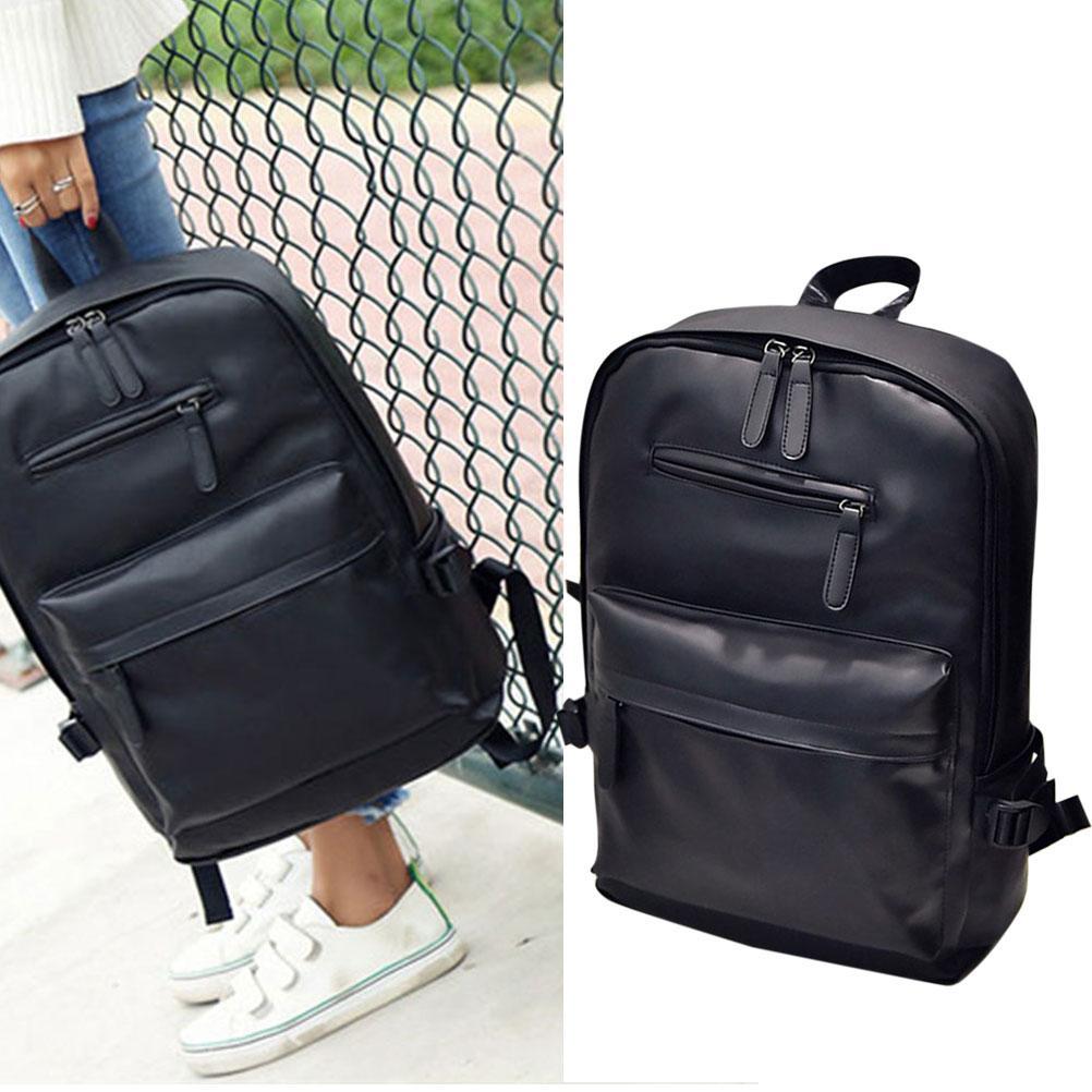 Fashion Large Capacity PU Leather Backpack School College Bookbag (Black)