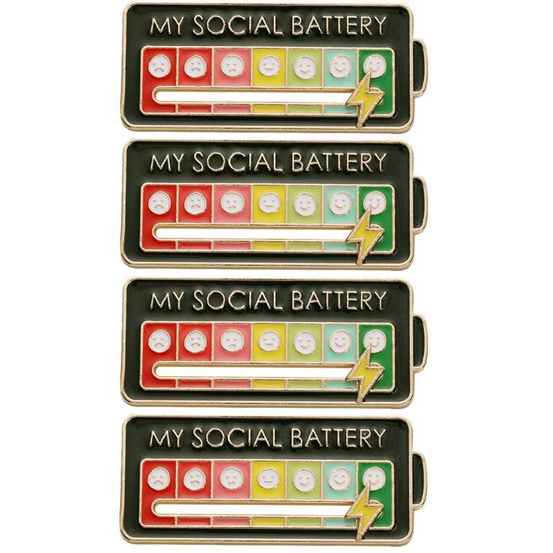 Creative Social Battery Energy Enamel Pins Mood Jewelry Brooches - Black