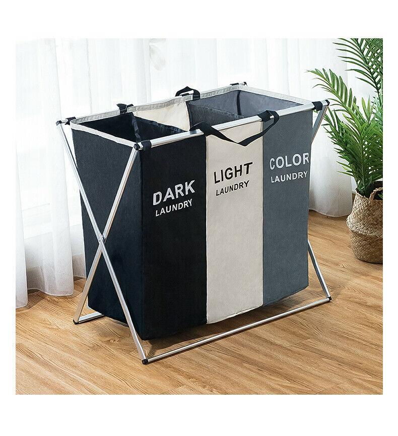 【Sale】Foldable Divisional Storage Laundry Basket 3 Grid