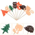 24 Pcs Forest Animal Cake Decor Baby Birthday Topper Ornament Decoration Party Flag Wedding Ceremony Decorations
