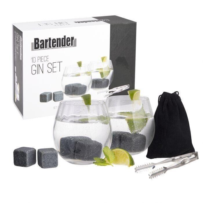 10 Pieces Gin Set Bartender Glasses Tongs Stones Rock Cubes Drink Chill Bar