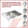 【Sale】810x505mm Handmade 1.5mm Stainless Steel Undermount / Topmount Kitchen Sink with Square Waste