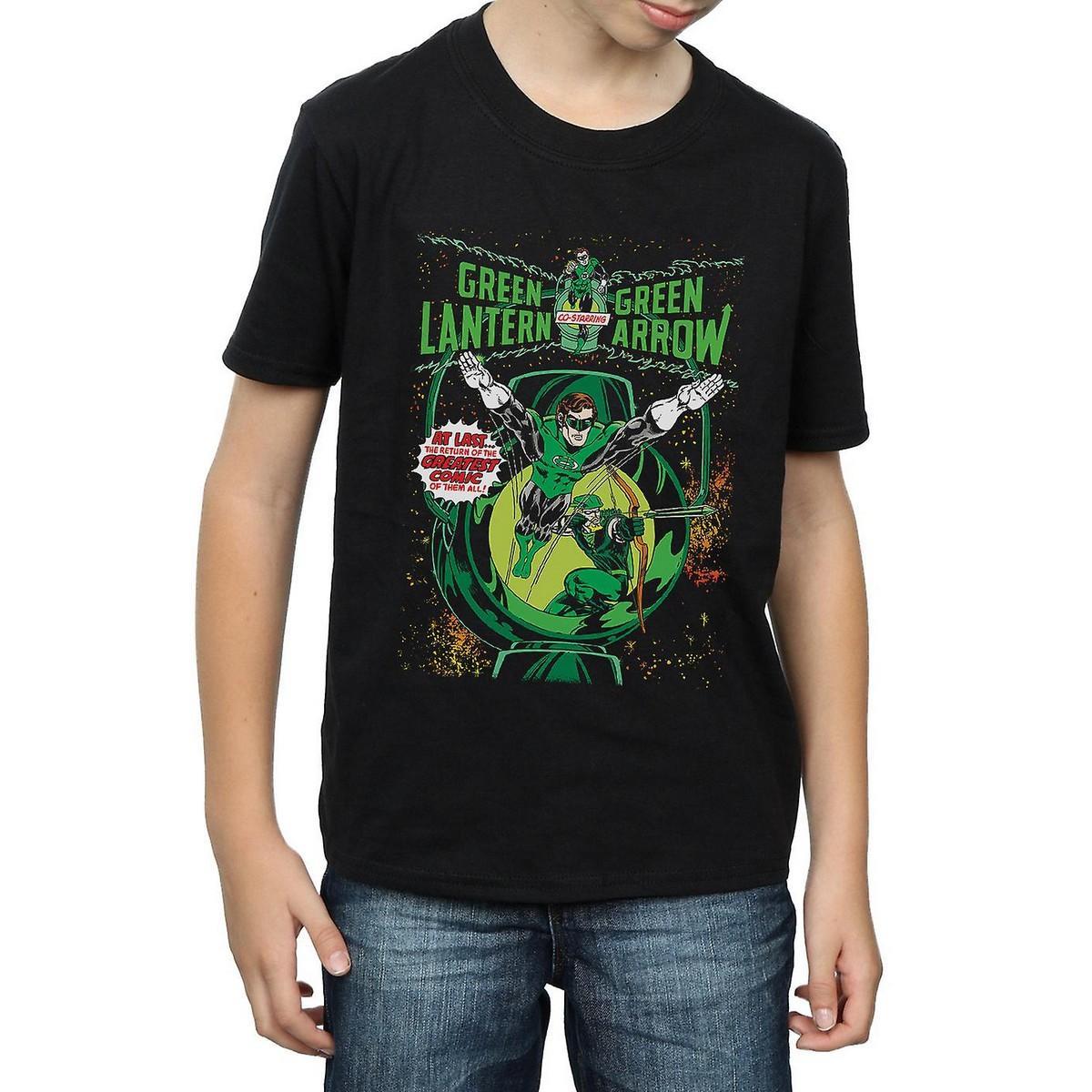 DC Comics Boys Green Lantern & Green Arrow Comic Cover Cotton T-Shirt (Black) (5-6 Years)