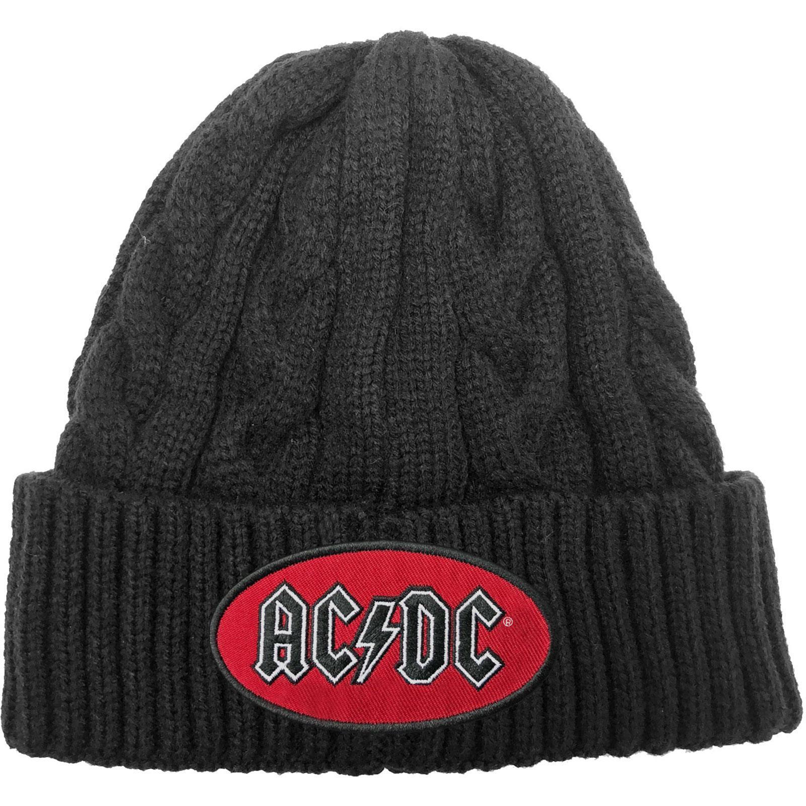 AC/DC Unisex Adult Oval Cable Knit Logo Beanie (Black) (One Size)