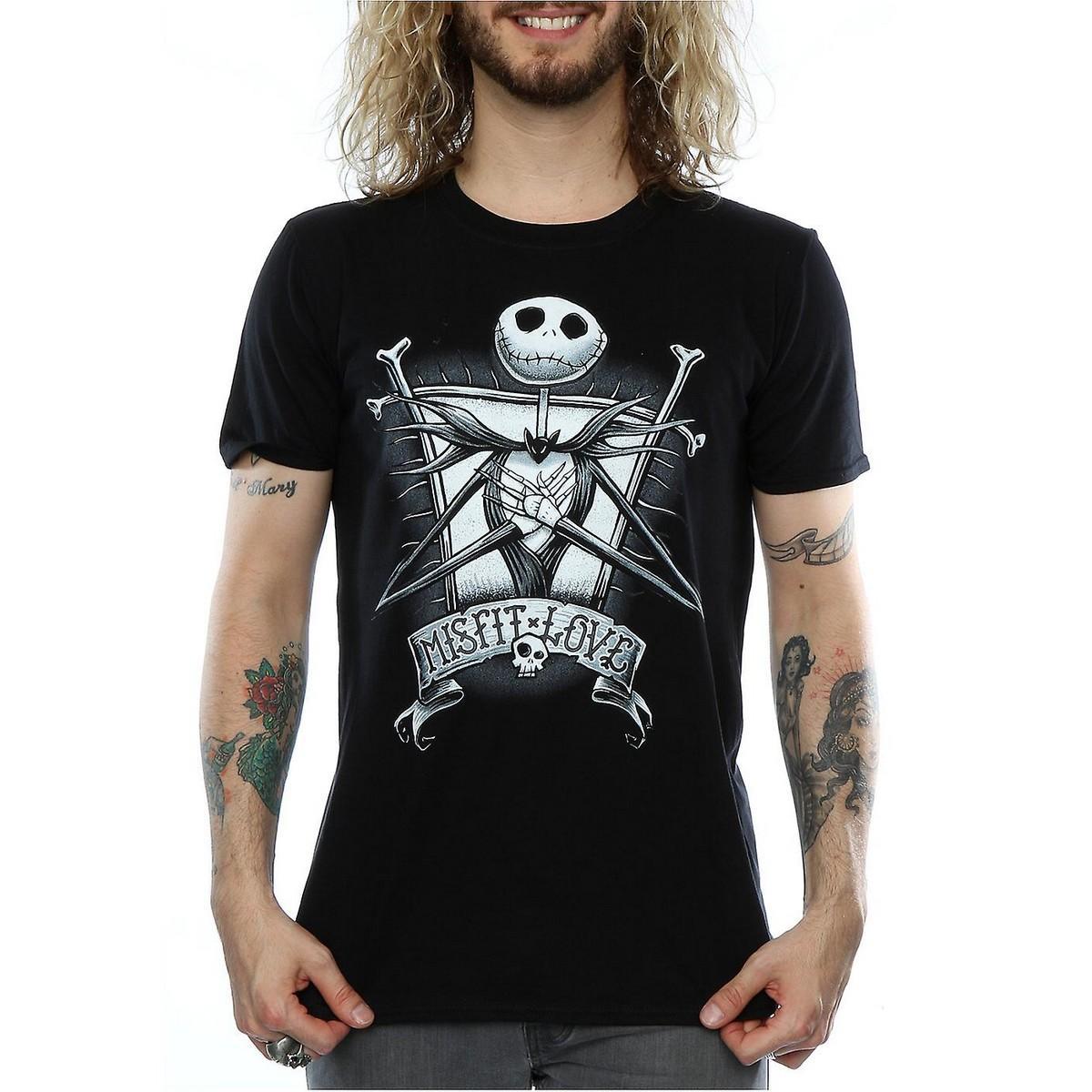 Nightmare Before Christmas Mens Misfit Love Jack Skellington Cotton T-Shirt (Black) (L)